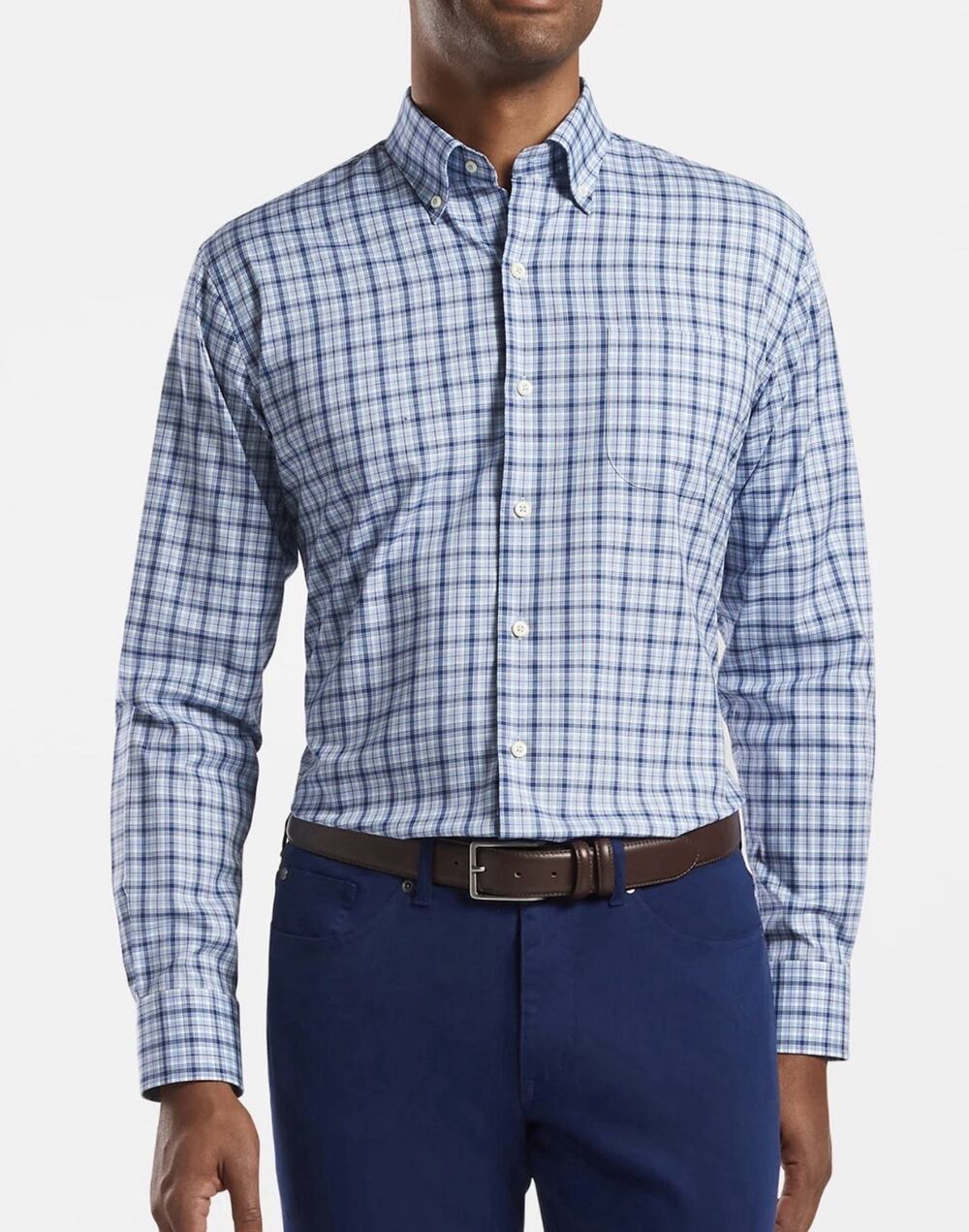 Peter Millar Button Down Mens M Blue Crown Ease Douglas Sport Shirt Stretch New